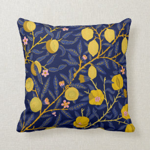 Elegant Fresh Blue Lemon vines pattern Cushion