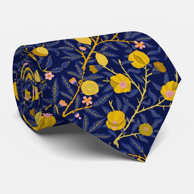 Elegant Fresh Blue Lemon vines pattern Tie (Rolled)