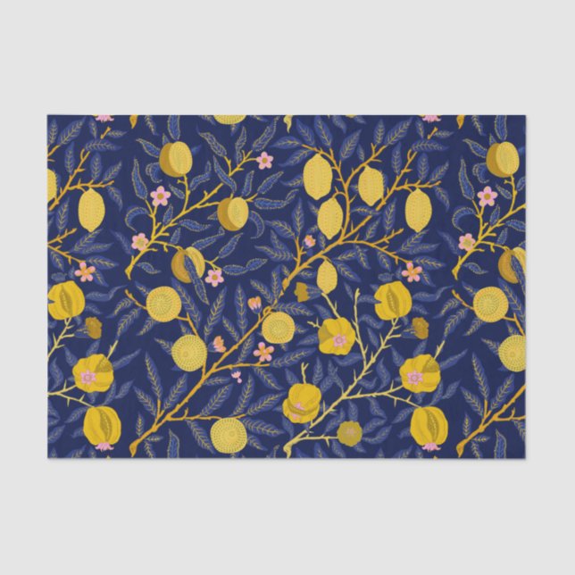 Elegant Fresh Blue Lemon vines pattern Tissue Paper (Front)