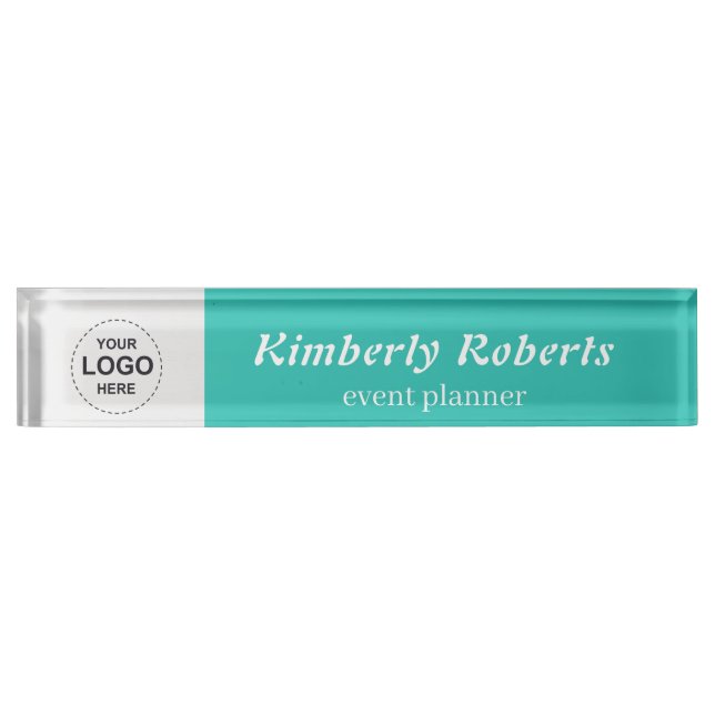 Elegant Fresh Turquoise with Custom Business Logo Nameplate (Front)