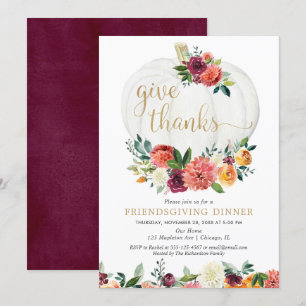 Elegant Friendsgiving Dinner rustic fall floral Invitation