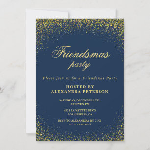 Elegant Friendsmas invitations Gold Navy Glam
