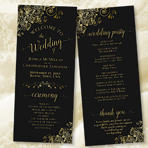 Elegant Frilly Ornate Black & Gold Wedding Program