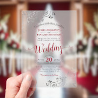 Elegant Frilly Silver with Red Calligraphy Wedding