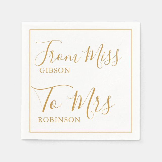 Elegant From Miss to Mrs  Bridal Shower Gold Napkin (Front)