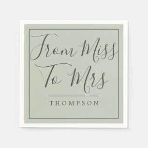 Elegant From Miss to Mrs Bridal Shower Green Paper Napkin