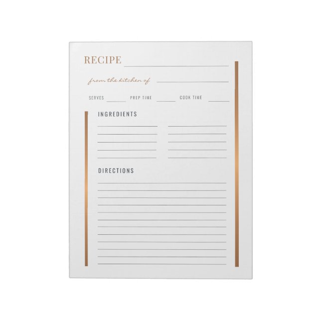 Elegant from the kitchen of blank recipe sheet notepad (Rotated)