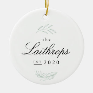 Elegant Fronds Newlywed First Christmas Ornament