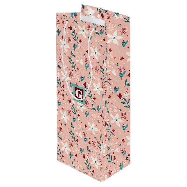 Elegant froral Pink Home Wine Gift Bag (Back Angled)