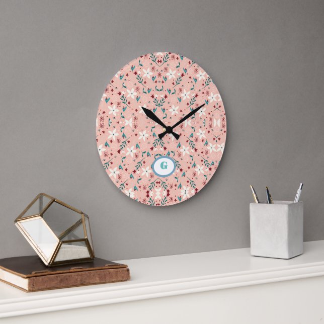 Elegant  froral  Pink   Large Clock (Office)