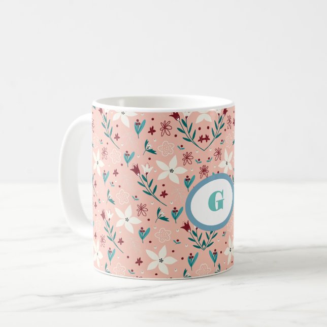 Elegant froral Pink Pattern Home Coffee Mug (Front Left)
