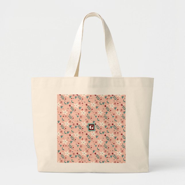   Elegant froral Pink Pattern Home  Large Tote Bag (Front)