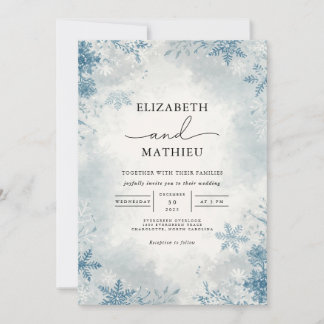 Elegant Frost Blue Winter Botanical Wedding Invitation