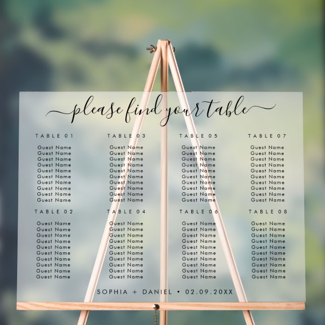  Elegant Frosted Acrylic Seating Chart For Wedding (Neutral)