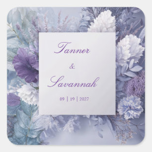 Elegant Frosted Lavender Floral Square Sticker