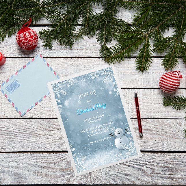 Elegant Frosty Blue & White Christmas Invitation (Creator Uploaded)
