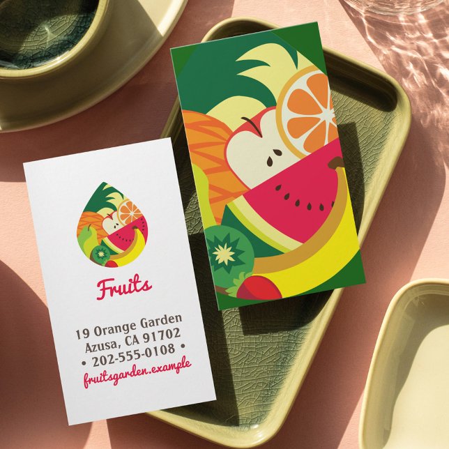 Elegant Fruit illustration Green red yellow fruity Business Card (Creator Uploaded)