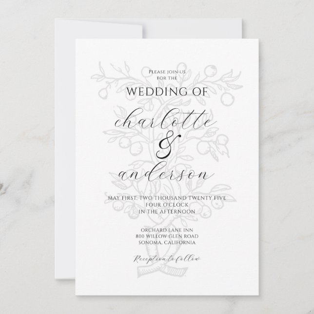 Elegant Fruit Tree Branch Wedding  Invitation (Front)