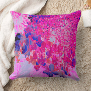 Elegant Fuchsia and Dark Blue Limelight Hydrangea Cushion