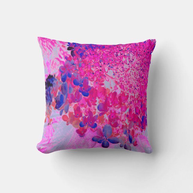 Elegant Fuchsia and Dark Blue Limelight Hydrangea Cushion (Front)