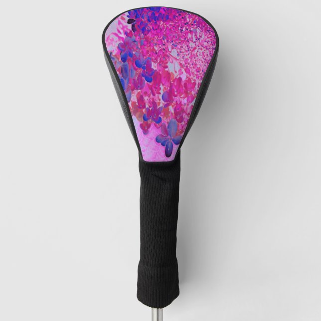 Elegant Fuchsia and Dark Blue Limelight Hydrangea Golf Head Cover (Front)