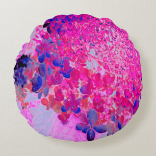 Elegant Fuchsia and Dark Blue Limelight Hydrangea Round Cushion