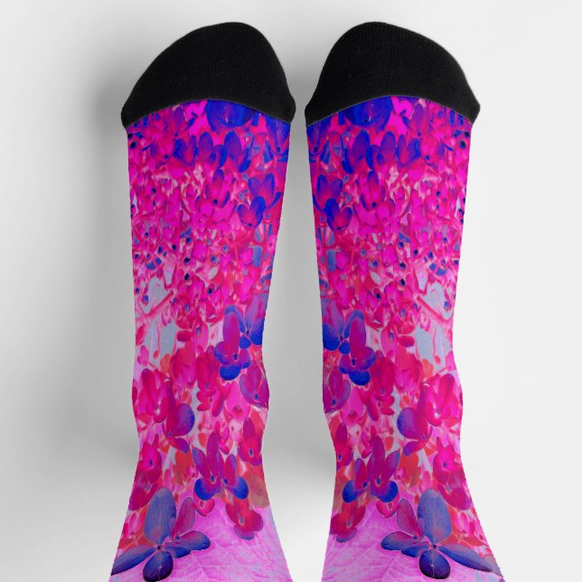 Elegant Fuchsia and Dark Blue Limelight Hydrangea Socks (Top)