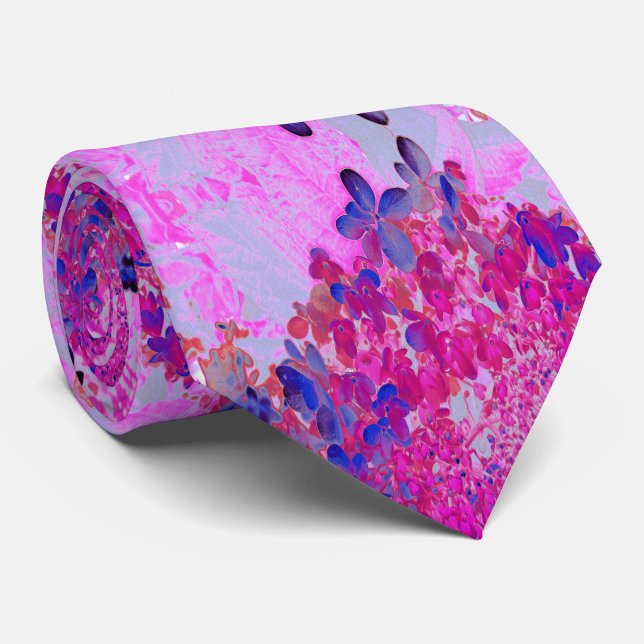 Elegant Fuchsia and Dark Blue Limelight Hydrangea Tie (Elegant Fuchsia and Dark Blue Limelight Hydrangea Neck Tie)