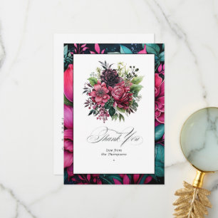 Elegant Fuchsia and Emerald Green Floral Bliss Thank You Card