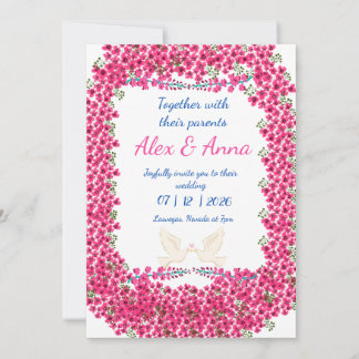 Elegant Fuchsia Floral Frame Wedding Invitation