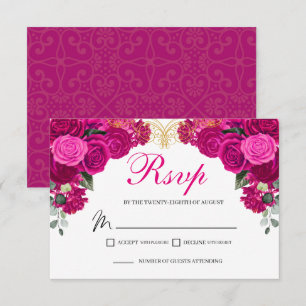 Elegant Fuchsia Gold Floral RSVP Enclosure Card