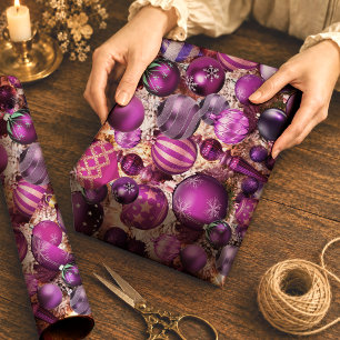 Elegant Fuchsia Modern Christmas Ornaments Wrapping Paper