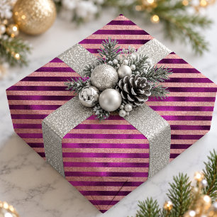 Elegant Fuchsia Modern Striped Christmas Holiday Wrapping Paper