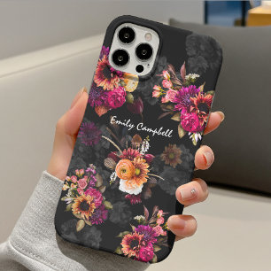 Elegant fuchsia orange floral monogram iPhone 11 pro case