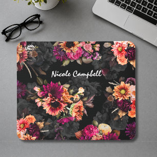 Elegant Fuchsia Orange Floral Monogram Gift Mouse Pad