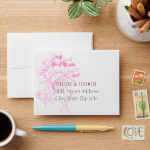 Elegant Fuchsia Pink and Grey Floral Peony Wedding Envelopes