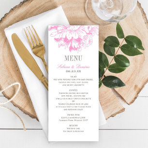 Elegant Fuchsia Pink and Grey Floral Peony Wedding Menu