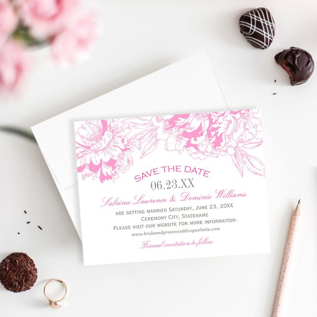 Elegant Fuchsia Pink and Grey Floral Peony Wedding Save The Date (Creator Uploaded)
