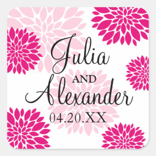 Elegant Fuchsia Pink Blush Floral Burst Wedding Square Sticker