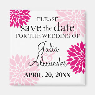 Elegant Fuchsia Pink Floral Burst Save The Date Magnet