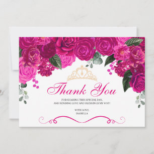 Elegant Fuchsia Pink Gold Floral Quinceanera  Than Thank You Card