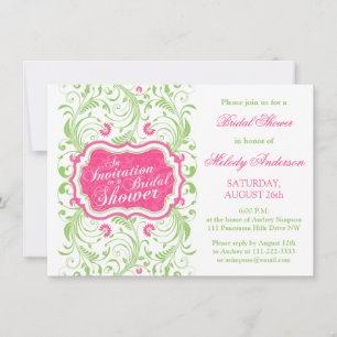 Elegant Fuchsia Pink Green Floral Bridal Shower Invitation