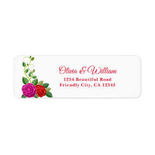 Elegant Fuchsia Pink & Red Rose Flower Return Address Label