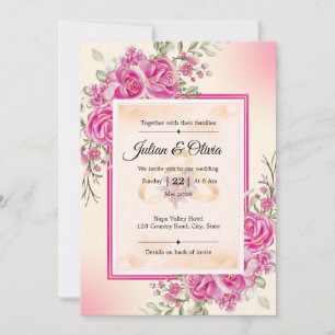 Elegant Fuchsia Pink Rose Floral Wedding Invitation