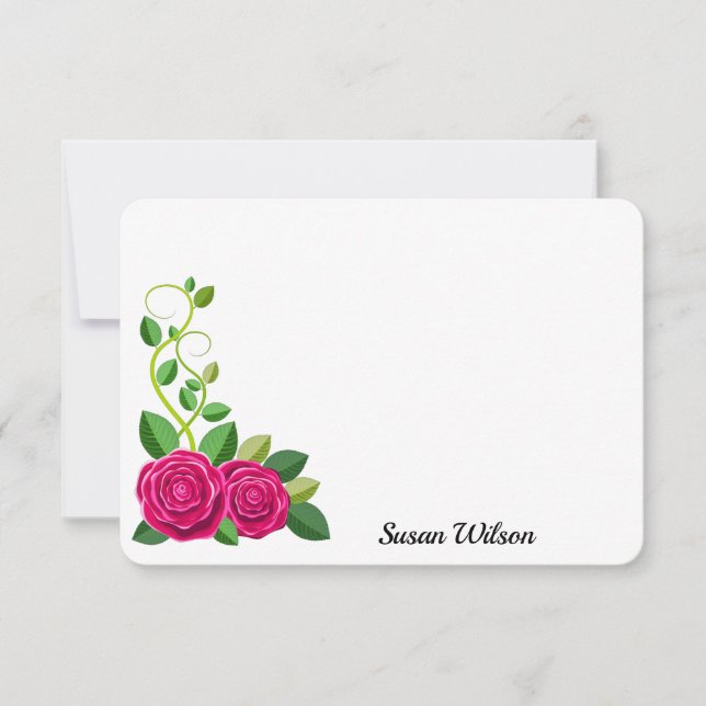 Elegant Fuchsia Pink Rose Flower Card (Front)