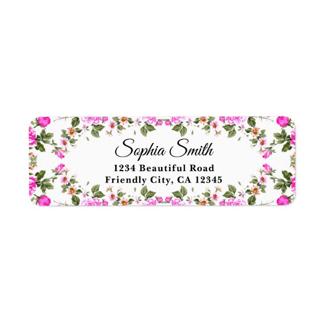 Elegant Fuchsia Pink Rose Flowers Return Address Label (Front)