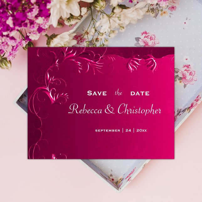 Elegant Fuchsia Pink Wedding Save the Date Announcement Postcard (Creator Uploaded)