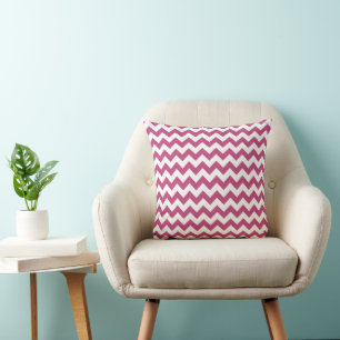 Elegant Fuchsia Pink White Chevron Striped Pattern Cushion