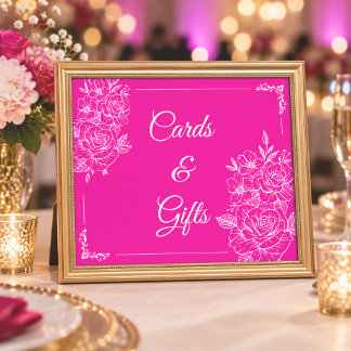 Elegant Fuchsia Pink & White Floral Cards & Gifts Poster