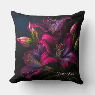 Elegant Fuchsia Red Burgundy Lily Flower Cushion